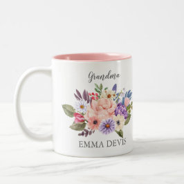 Moderne Aquarellblütenschrift elegante Oma Zweifarbige Tasse