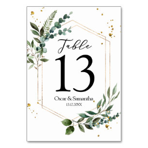 Moderne Aquarellen Eukalyptus Gold Rahmen Tischnummer