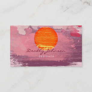Moderne Aquarellfarbe Abstrakt Paint Pink Orange Visitenkarte