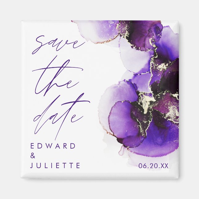 Moderne Aquarellfarbe Agate Violet Tinte Metallisc Magnet (Vorne)