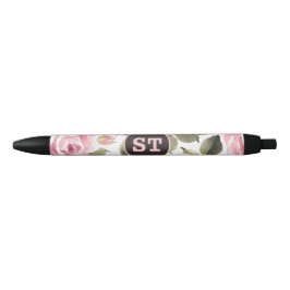 Moderne Aquarellfarbe Blütenrosa Schwarz Kugelschreiber
