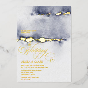 Moderne Aquarellfarbe Dunkle Nacht Dunkelblau Abst Folieneinladung