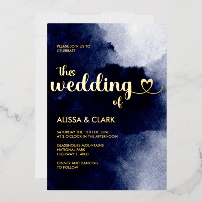 Moderne Aquarellfarbe Dunkle Nacht Dunkelblau Abst Folieneinladung (Briefumschlag)
