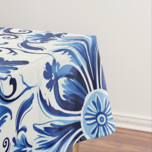 Moderne Aquarellfarbe mediterrane blaue Fliesen Tischdecke