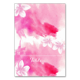 Moderne Aquarellfarbe Rosa Blume Hochzeit Platzkar Tischnummer