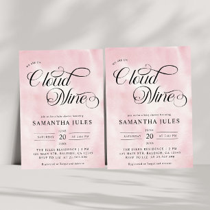 Moderne Aquarellfarbe Rosa Cloud Nine Baby Dusche Einladung