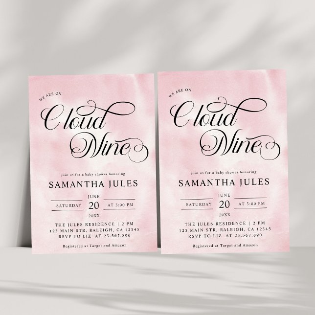 Moderne Aquarellfarbe Rosa Cloud Nine Baby Dusche Einladung (Von Creator hochgeladen)