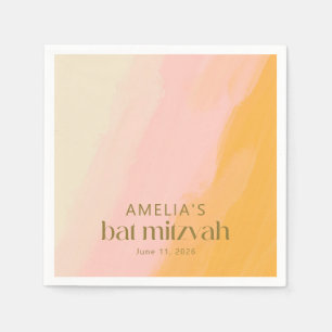 Moderne Aquarellfarbe Rosa Gelbe Bat Mitzvah Serviette