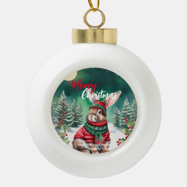 Moderne Aquarellfarbe Sonnenhasen Weihnachtsbaum S Keramik Kugel-Ornament (Vorderseite)