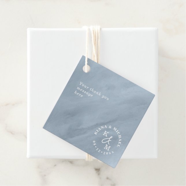 Moderne Aquarellfarben-Add-Message Dusty Blue ID81 Geschenkanhänger (Beispiel)