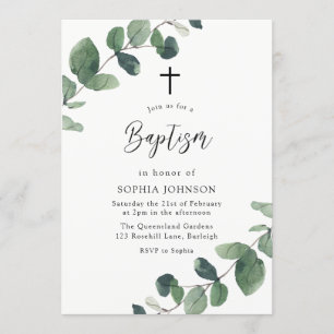 Moderne Aquarellfarben Blätter Boy oder Girl Bapti Einladung