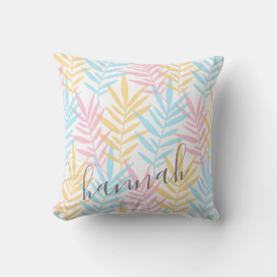 Moderne Aquarellfarben Blau Pink Gelbe Palme Blätt Kissen