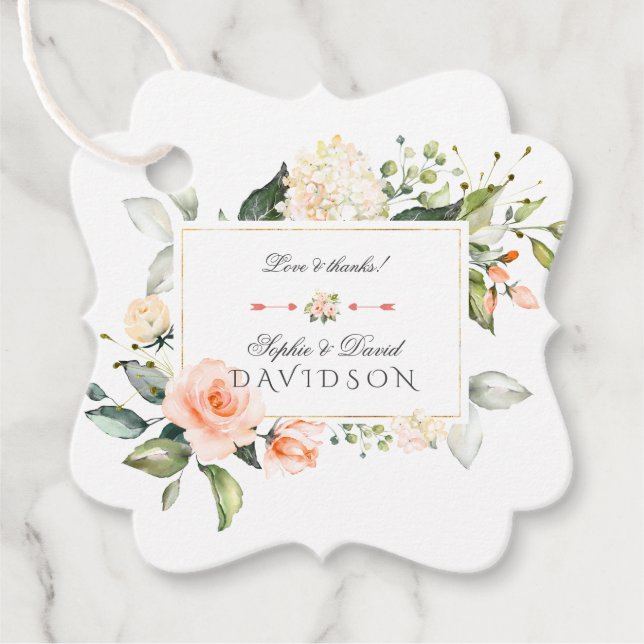 Moderne Aquarellfarben Blume leben Korallenhochzei Geschenkanhänger (Vorderseite)