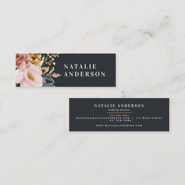Moderne Aquarellfarben, Blumen und Blätter elegant Mini Visitenkarte (Vorne/Hinten)