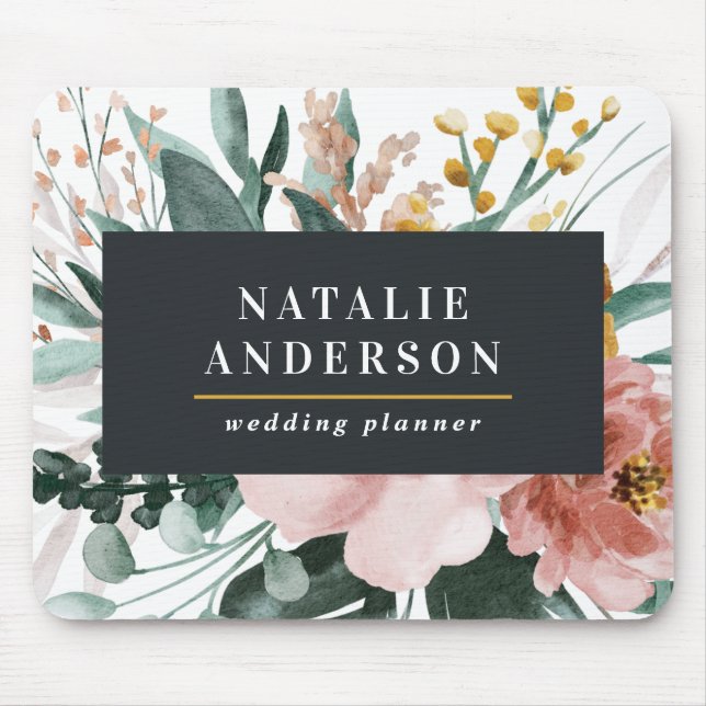 Moderne Aquarellfarben, Blumen und Blätter elegant Mousepad (Vorne)