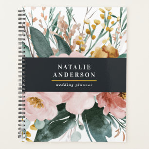 Moderne Aquarellfarben, Blumen und Blätter elegant Planer