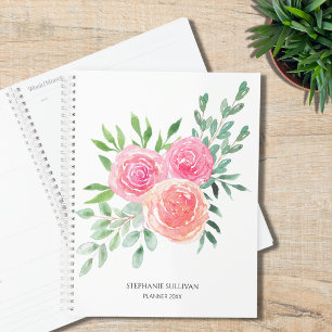 Moderne Aquarellfarben Blumengrün Planer