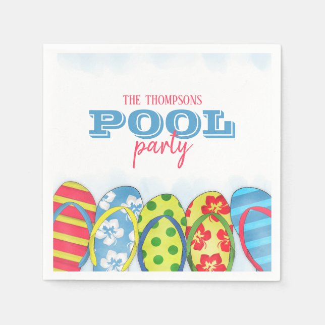 Moderne Aquarellfarben Einfache Pool-Party Flip Fl Serviette (Vorderseite)