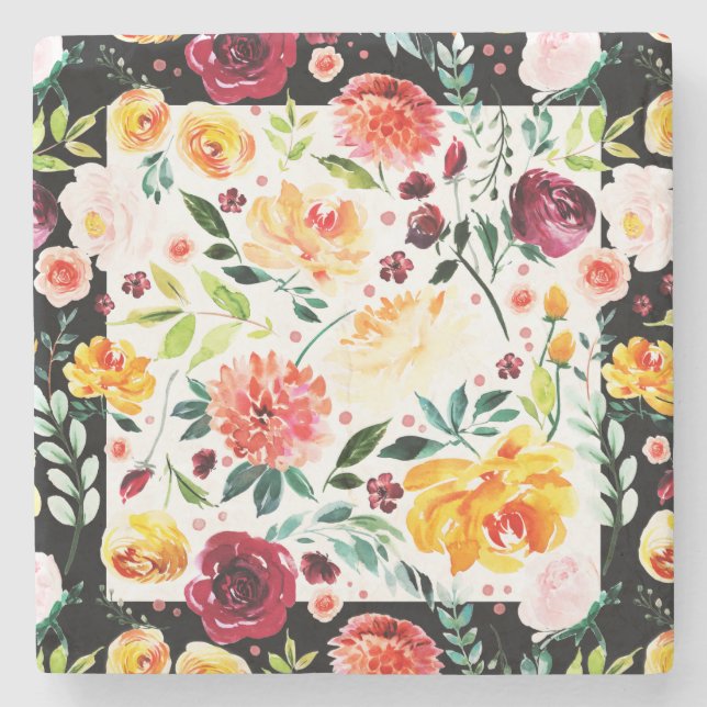 Moderne Aquarellfarben, farbige Blume Steinuntersetzer (Vorderseite)