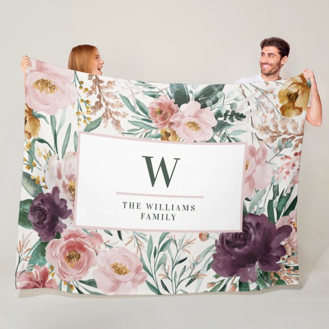 Moderne Aquarellfarben floral elegante Monogramm R Fleecedecke (Beispiel)