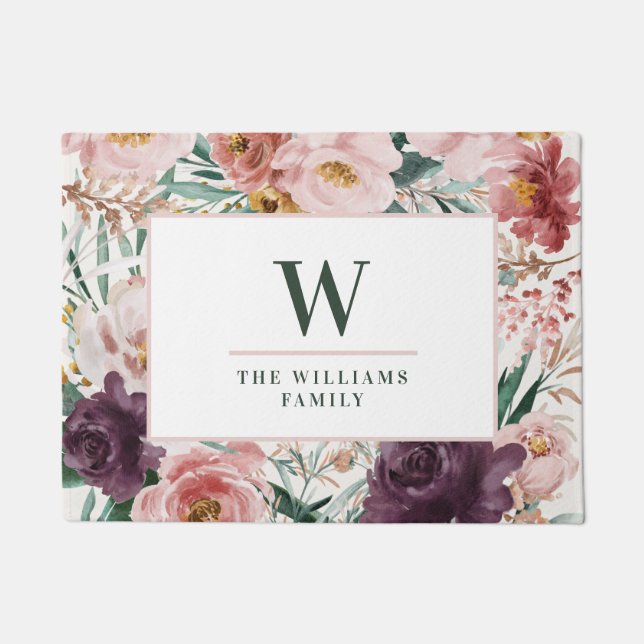 Moderne Aquarellfarben florale elegante Backrezept Fußmatte (Vorderseite)