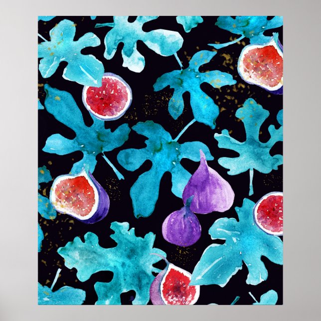 Moderne Aquarellfarben Frucht auf schwarzem Kissen Poster (Vorne)