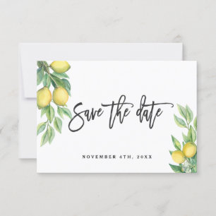 Moderne Aquarellfarben Lemon Wedding Typografy Save The Date