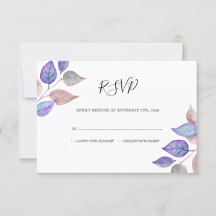 Moderne Aquarellfarben Lila Blätter Foliage Hochze RSVP Karte