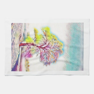 Moderne Aquarellfarben mit bunten, schneebedeckten Geschirrtuch