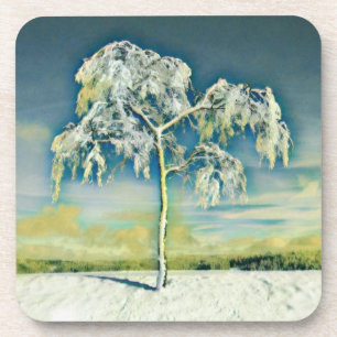 Moderne Aquarellfarben mit bunten, schneebedeckten Getränkeuntersetzer