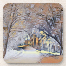 Moderne Aquarellfarben mit bunten, schneebedeckten Getränkeuntersetzer