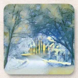 Moderne Aquarellfarben mit bunten, schneebedeckten Getränkeuntersetzer