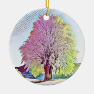 Moderne Aquarellfarben mit bunten, schneebedeckten Keramik Ornament