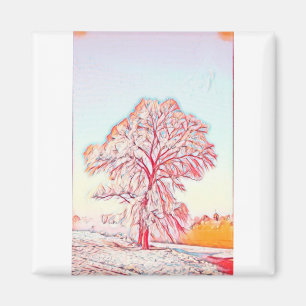 Moderne Aquarellfarben mit bunten, schneebedeckten Magnet