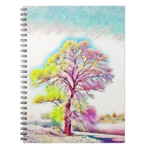 Moderne Aquarellfarben mit bunten, schneebedeckten Notizblock