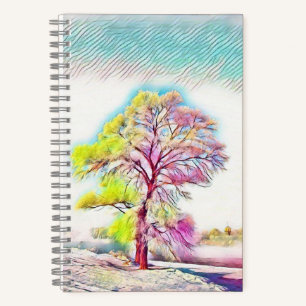 Moderne Aquarellfarben mit bunten, schneebedeckten Notizbuch