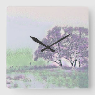 Moderne Aquarellfarben mit bunten, schneebedeckten Quadratische Wanduhr