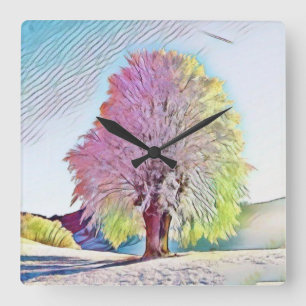 Moderne Aquarellfarben mit bunten, schneebedeckten Quadratische Wanduhr