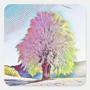 Moderne Aquarellfarben mit bunten, schneebedeckten Quadratischer Aufkleber