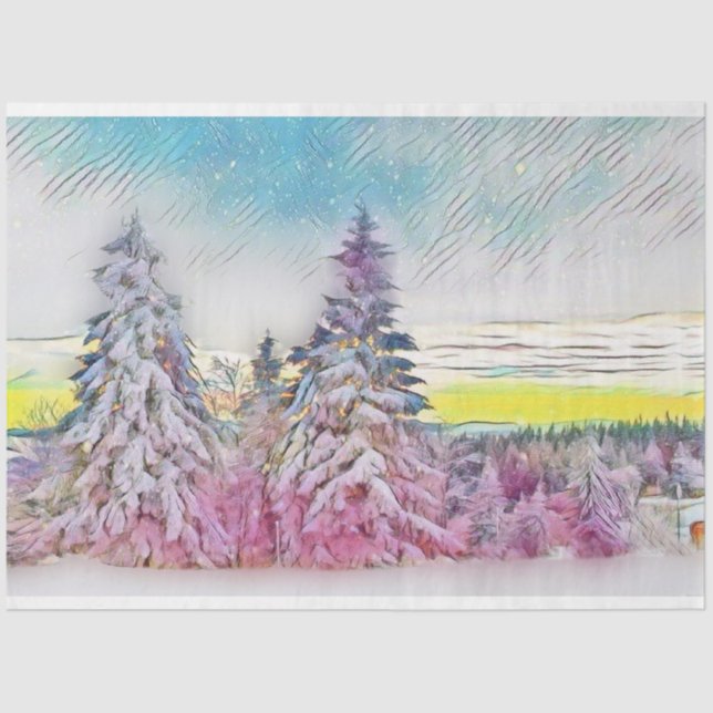Moderne Aquarellfarben mit bunten, schneebedeckten Seidenpapier (Vorderseite)