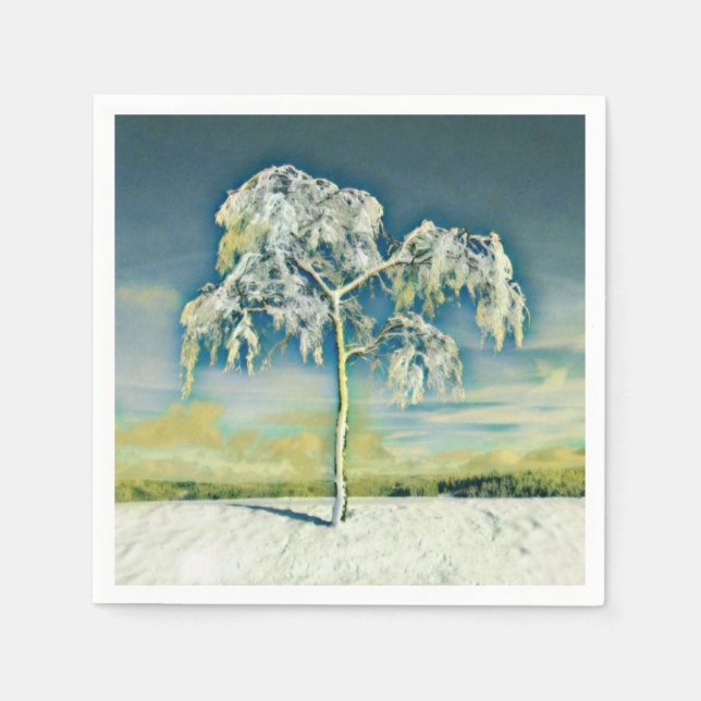 Moderne Aquarellfarben mit bunten, schneebedeckten Serviette (Vorderseite)