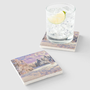 Moderne Aquarellfarben mit bunten, schneebedeckten Steinuntersetzer