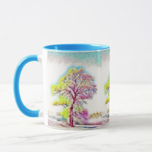 Moderne Aquarellfarben mit bunten, schneebedeckten Tasse