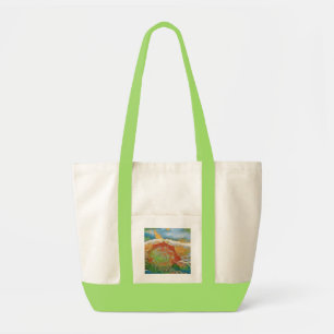Moderne Aquarellfarben Orange und Grüne Muschel T- Tragetasche
