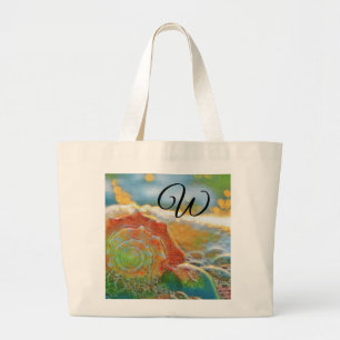 Moderne Aquarellfarben Orange und grüne Muscheln Jumbo Stoffbeutel