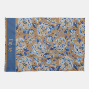 Moderne Aquarellfarben Pastellblau Blumen Muster N Geschirrtuch