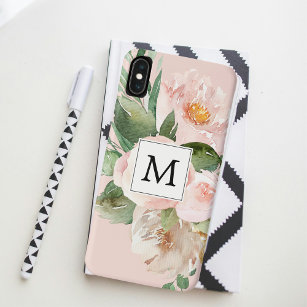 Moderne Aquarellfarben Rosa Blume Mit Monogramm Case-Mate iPhone Hülle