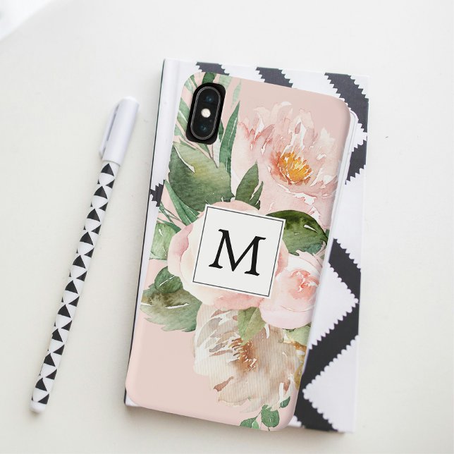 Moderne Aquarellfarben Rosa Blume Mit Monogramm Case-Mate iPhone Hülle (Von Creator hochgeladen)
