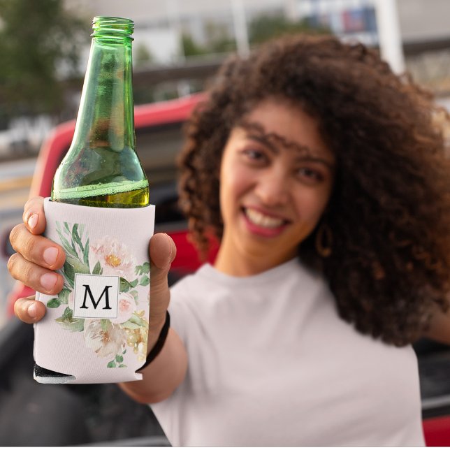 Moderne Aquarellfarben Rosa Blume Mit Monogramm Dosenkühler (Von Creator hochgeladen)