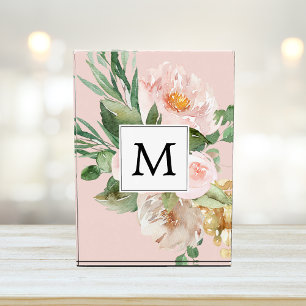 Moderne Aquarellfarben Rosa Blume Mit Monogramm Fotoblock